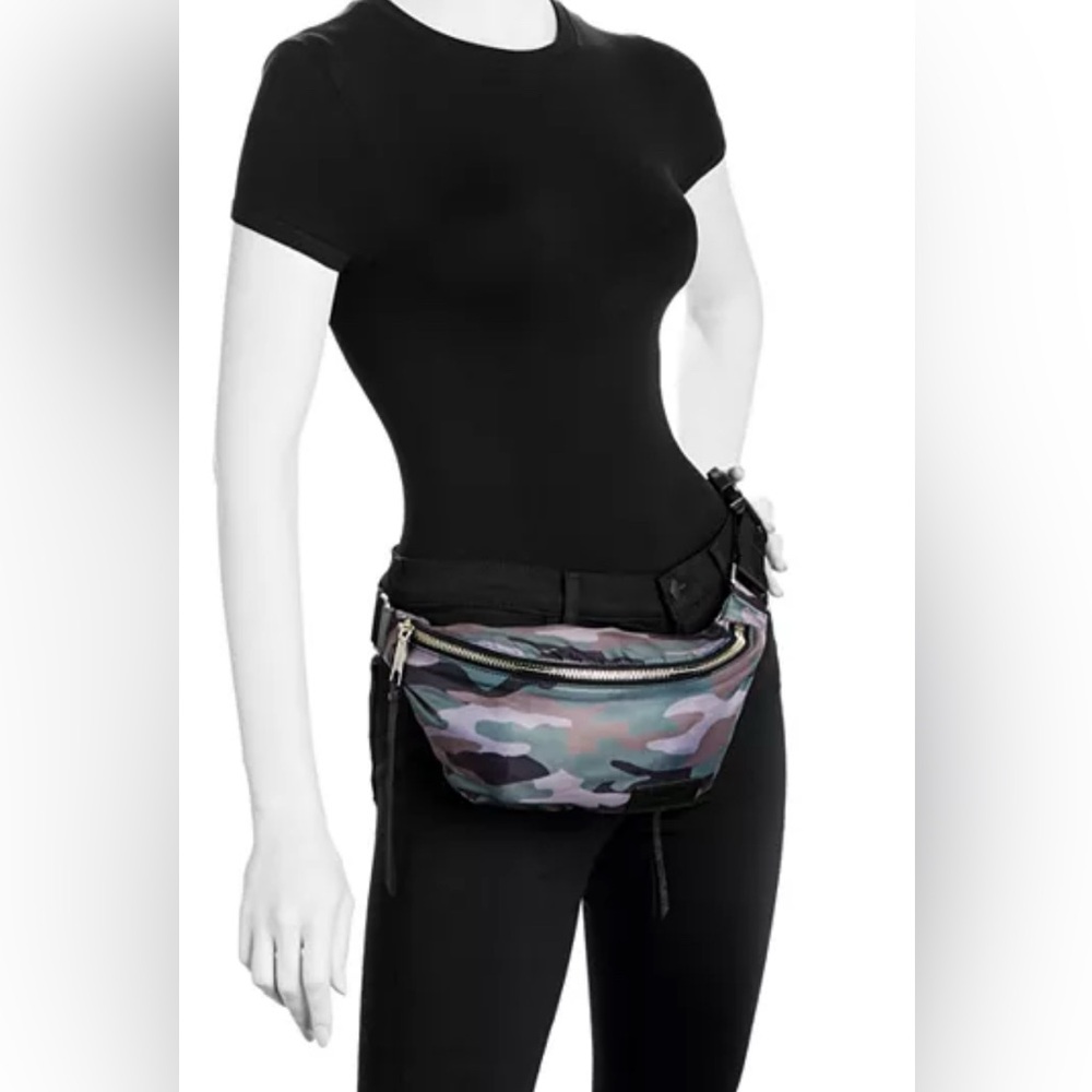 Rebecca Minkoff Green Black Camo Fanny Pack Belt Bag Gym Vacation Theme  Park Ba